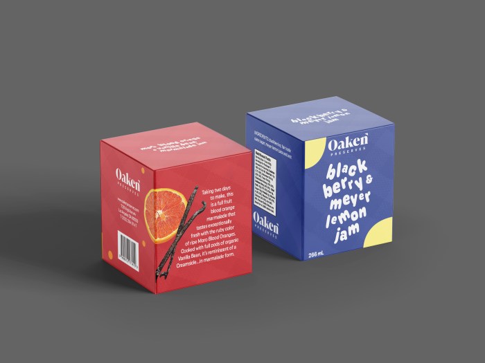 Two square jam packages side by side